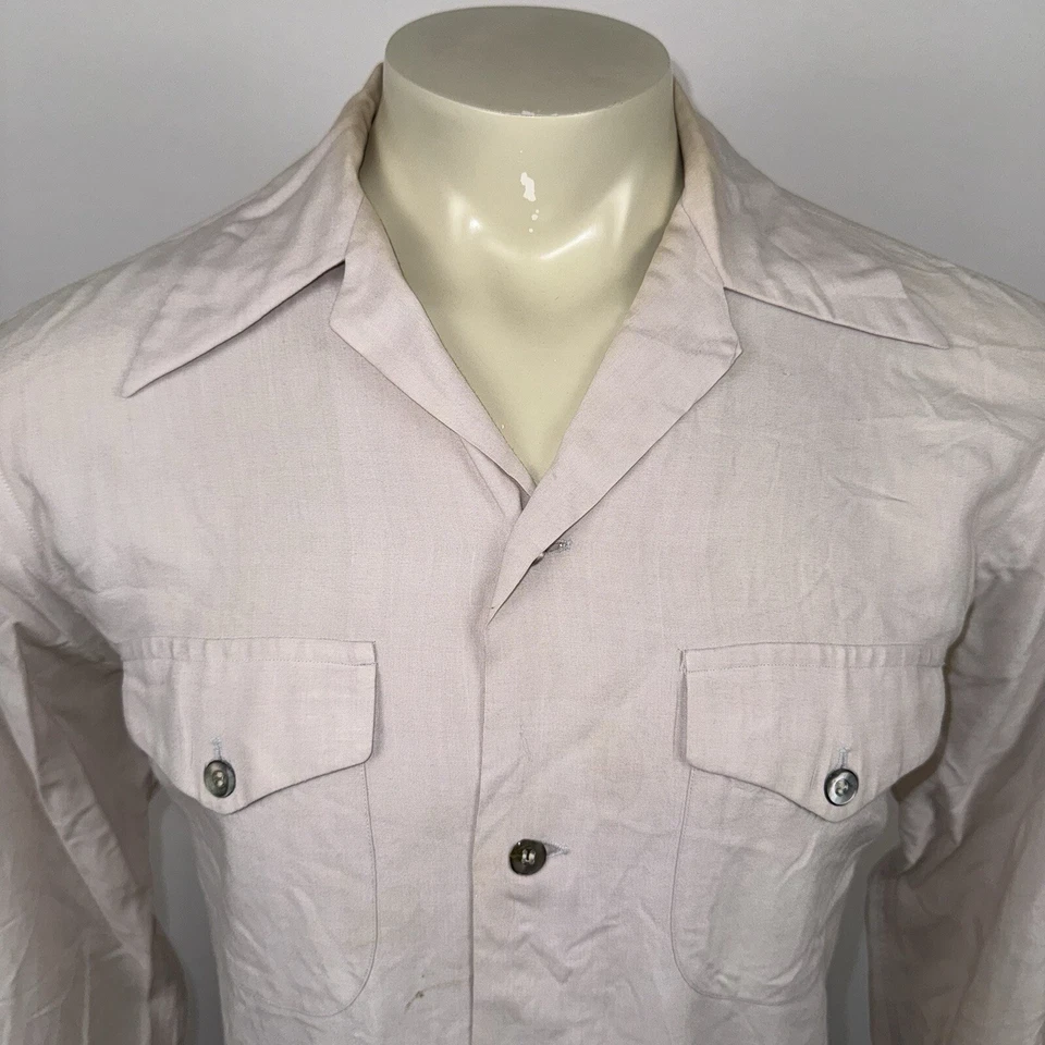 Camisa Sea Island Vintage Años 40 50 Rayón Gabardina Atómica Para Hombres Mediana Alta Larga Foto 4 de 4