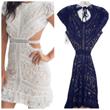 Signature 8 Blue Lace Crochet Cut Out Mini Dress Size Large