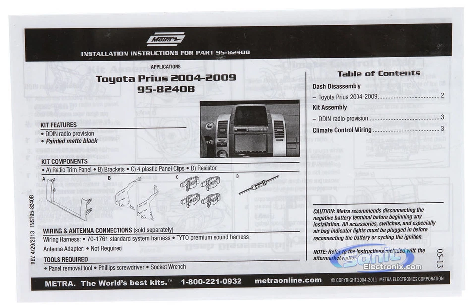 Metra 95-8240B Double DIN Installation Dash Kit for 2004-2009 Toyota Prius - Image 3 of 4