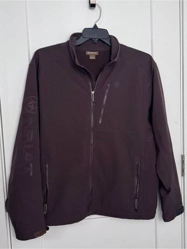 Ariat Men's Softshell Jacket Brown Embroidered Flag Logo Full Zip Fleece Lined L - product listing photo