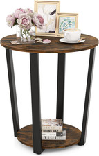 Tavolino Rotondo, Tavolino Laterale a 2 Ripiani Con Mensola Aperta, Tavolino Da 