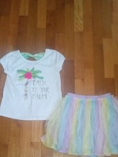 girl 7 tulle skirt mulitcolor and tropical palm tee