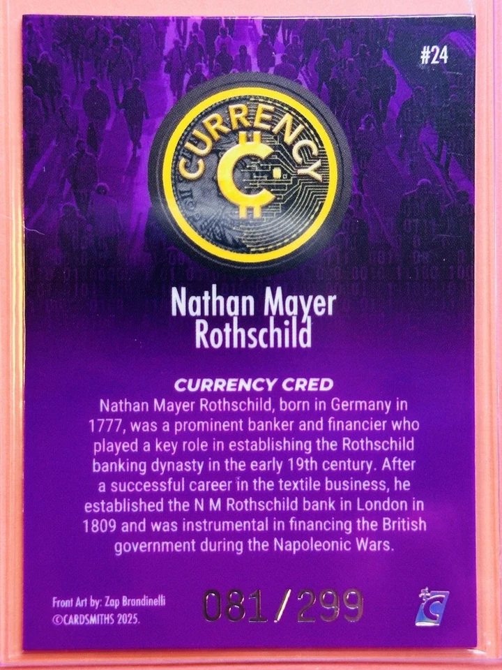 NATHAN MAYER ROTHSCHILD #24  2025 Cardsmiths Currency S5 TANZANITE Gem # 081/299 - Image 3 of 3