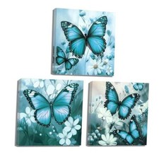 Teal Butterfly Canvas Wall Art 3 Pieces Turquoise 12W" x 12L" x3Pcs teal