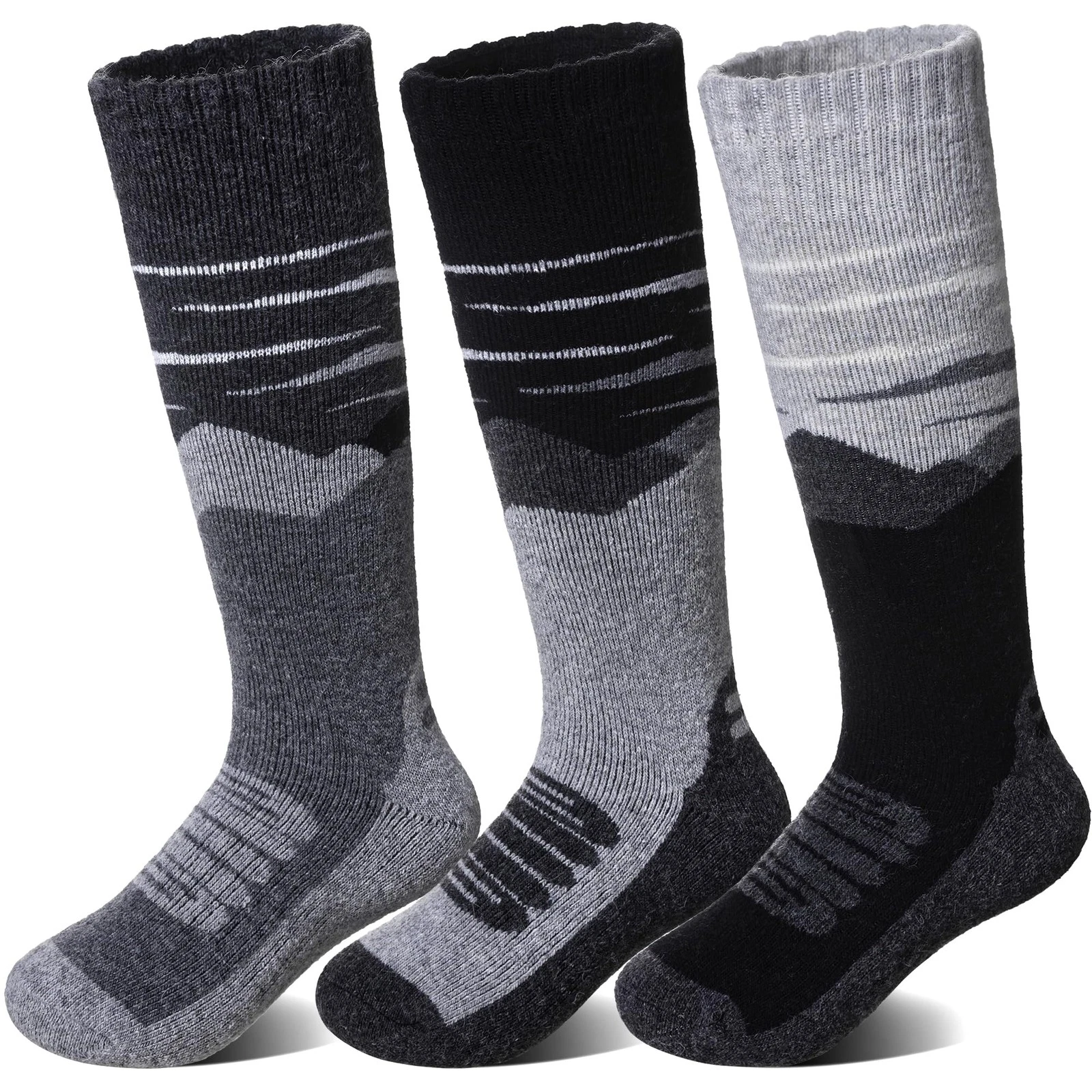 Kids Merino Wool Ski Socks Boys Girls Thermal Warm Boot Thick Winter 3 Pairs ...