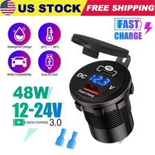 12V-24V QC 3.0 + PD Type C Car Fast Charger Socket Power Outlet LED Waterproof