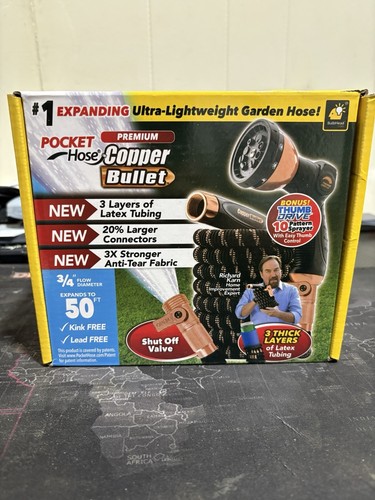 Pocket Hose Copper Bullet 50 FT With Thumb Spray Nozzle AS-SEEN-ON-TV, 650psi