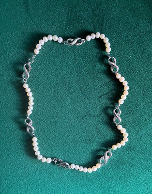 BEAUTIFUL Sterling Infinity, Fresh Water Pearl Necklace designer copy BRIDAL TOO
