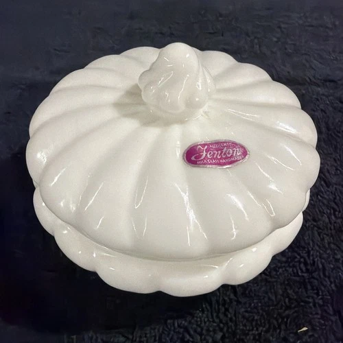 Vintage Fenton Swirl Milk Glass Covered Candy Dish