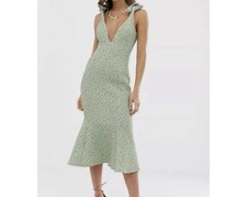 ASOS Pastel Floral Green Mermaid Dress V-neck MIDI Feminine Bows Cottagecore 4