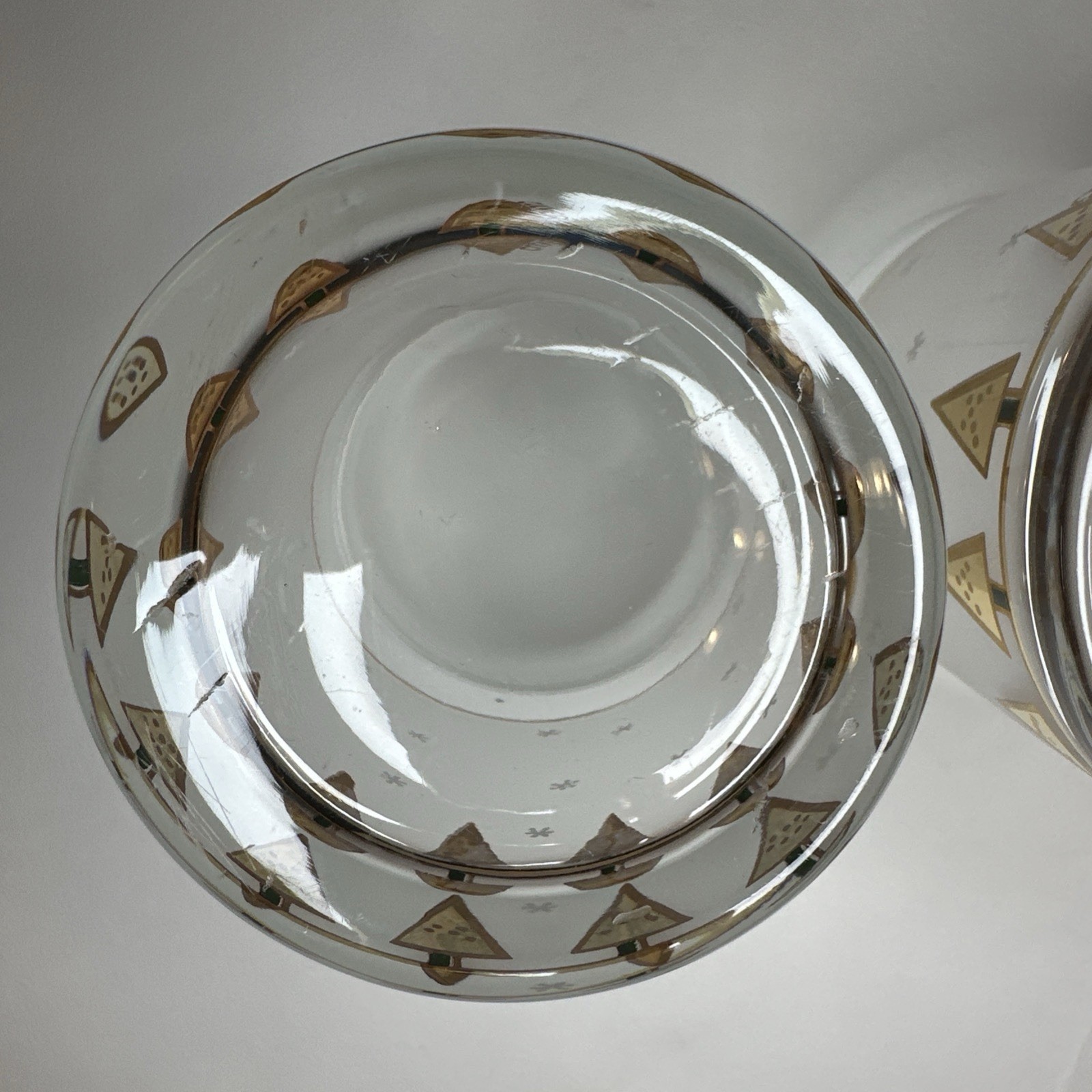 (2) Vintage Culver Double Old Fashion Frosted Gold Christmas Tree Glasses MCM