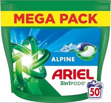 Ariel Pods 3en1 Alpine Lessive en Capsules, 50 Lavages, Action Détachante