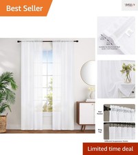 Stylish 95" Long Sheer White Curtain Panels - 52"W for Elegant Living Spaces