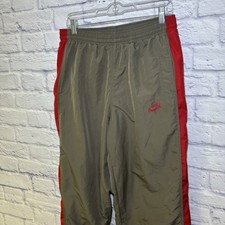 Vintage Nike Track Baggy Pants Nylon Swoosh Nylon Mens Green/Brown Parachute