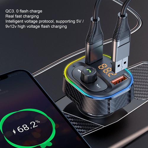 Carbon Fiber Style Multifunction Car Charger Wireless BT 5.1 FM Transmitter F FY - Zdjęcie 15 z 24