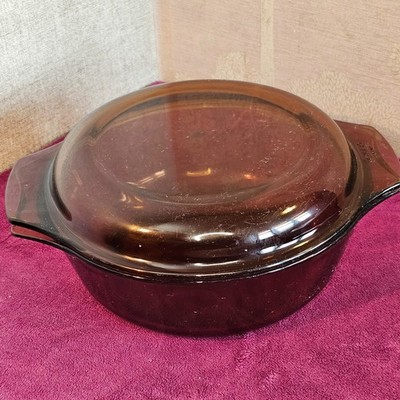 Vintage Pyrex Kamin Braun Braunglas Auflaufform mit Deckel 22 cm Corning