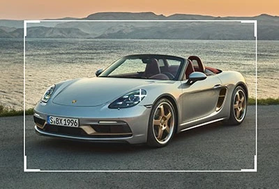Framing a Porsche sports car against a natural background