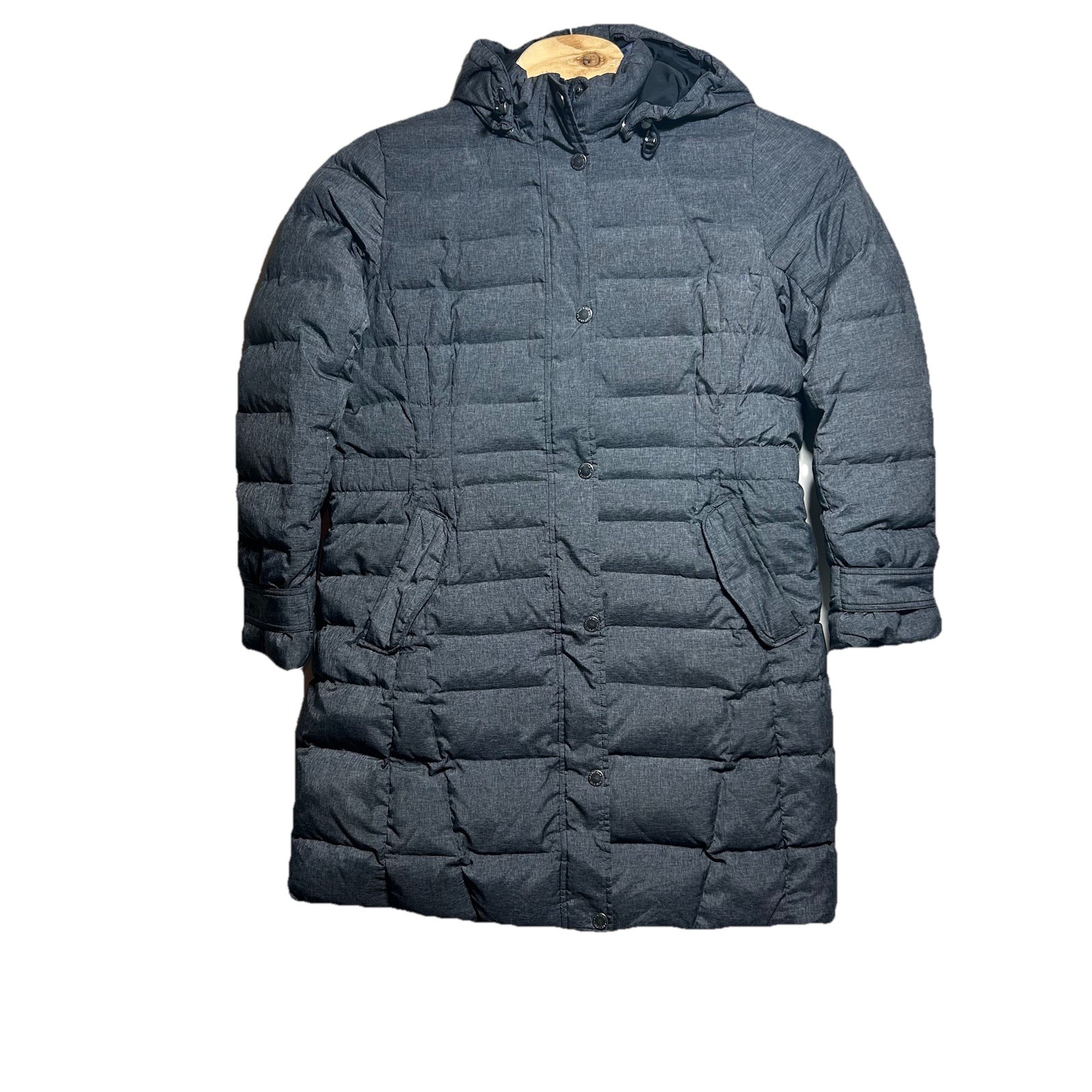Lands' End Down Puffer Coat Women XL 18 Gray Hooded Quilted Mid Length