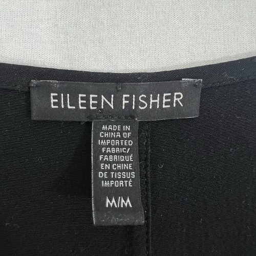 Abito Eileen Fisher Tencel scollo a V tubino nero M cappuccio maniche tasche Lagenlook - Foto 4 di 11