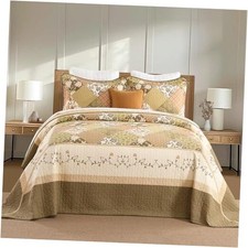 Floral Bedspread 102"x120" Oversized Queen(102"x120") Beige/Olive Green/Brown