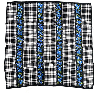 VTG Glentex Scarf Purple Violets Green Leaves Black White Houndstooth 22  Japan