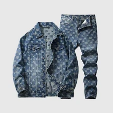 Luxury High Street Men Denim Set Jacket & Jeans Retro Washed Casual Loose Outfit