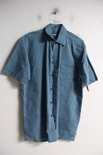 Tom Hagan Mens Short Sleeve Striped Shirt Blue - Size Medium M (E89)