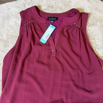 Fortune+Ivy Burgundy Extra Large Women s Sleeveless Blouse With Grommet Deta