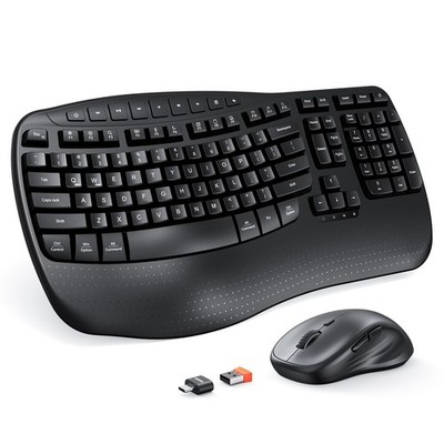 MEETION Ergonomic Keyboard and Mouse Wireless Combo, Wave Keys Natural Typing, 2