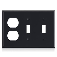 3-Gang Duplex Outlet 2-Toggle Light Switch Wall Plate Cover, Black