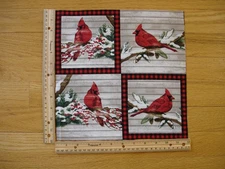 Christmas Winter Cardinals Berries Pines Cotton Fabric Panel Blocks (4)
