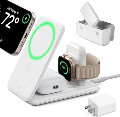 ESR Qi2 3-in-1 Wireless Charging Station, White 15W MagSafe Apple iPhone AirPods