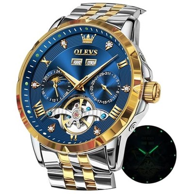 OLEVS Men's Mechanical Automatic Watch with Moon Phase, Stylish Skeleton NEW
