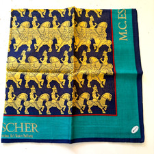 GREEN BLUE MAN HANKY ART YELLOW KNIGHTS HORSEBACK COTTON POCKET SQUARE 19" M348
