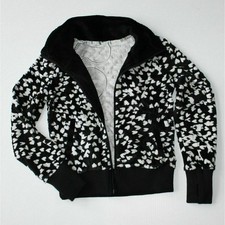 Triple Flip Boutique Girl's Black  White Hearts Minky Zip-Up Hoodie in size 8