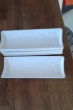 6 x White Porcelain Sweet Corn on The Cob Serving Dishes