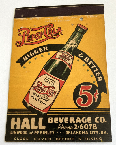 Pepsi: Cola Large Matchbook Hall Beverage Oklahoma City Cover Bigger Better Soda - Foto 5 di 5