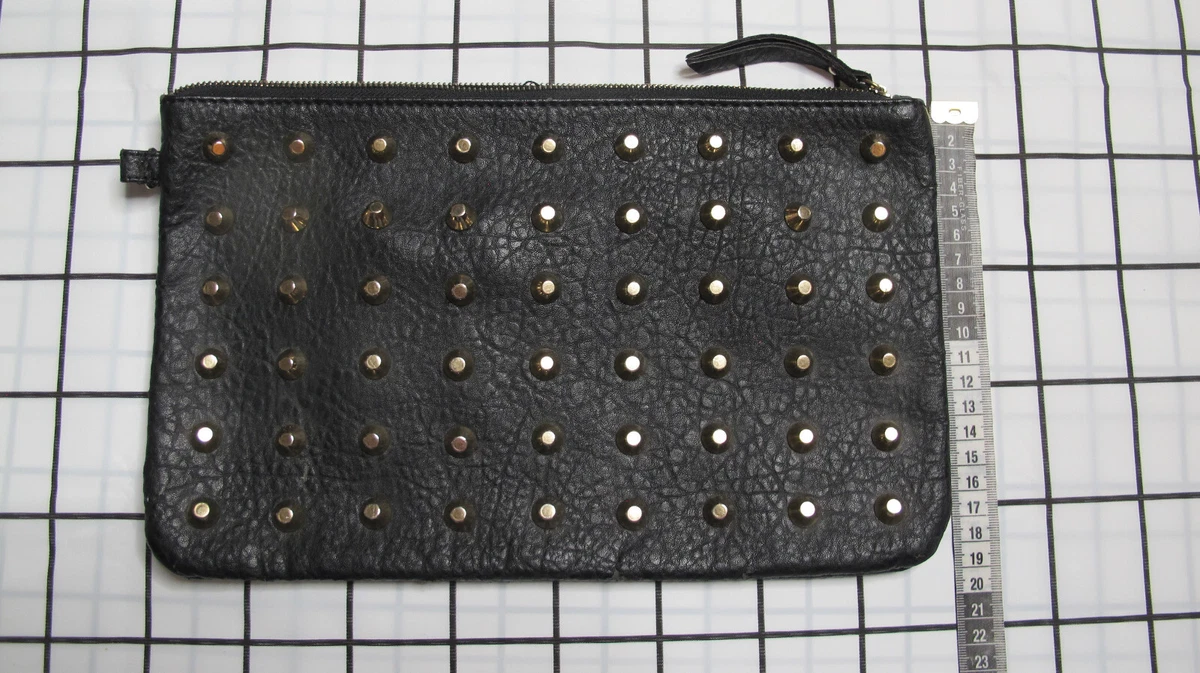 Woman s Warehouse Black Gold Studded Clutch Bag eBay