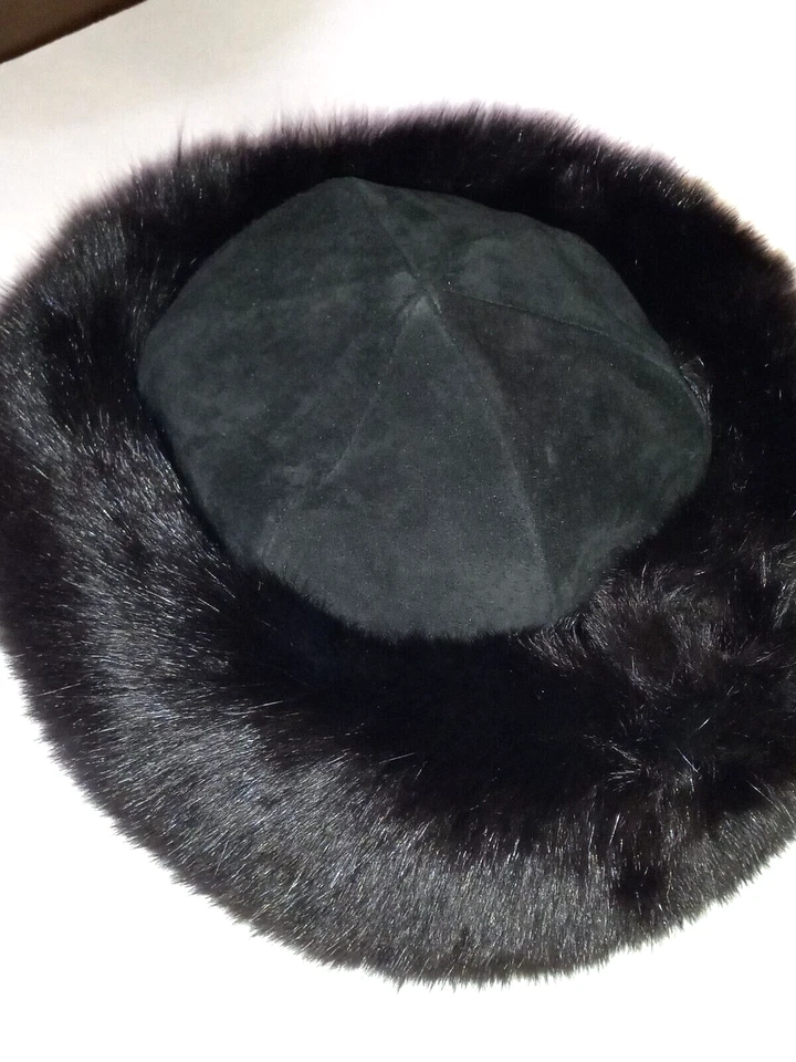 Подлинный черный лисий мех Rollar шляпа с замшевым верхом Neiman Marcus - отличном состоянии. - Изображение 3 из 4