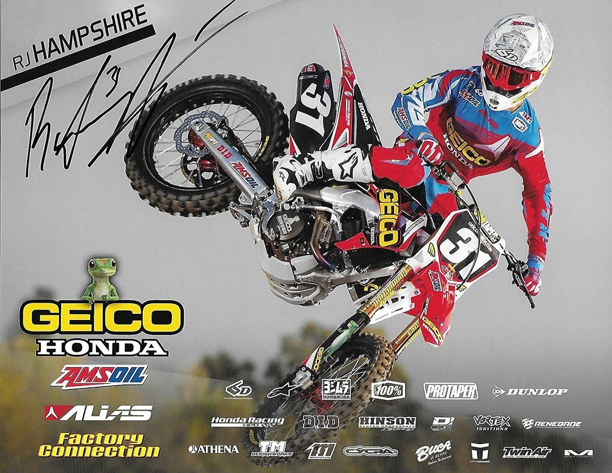 RJ Hampshire, Supercross, Motocross, Signed, Autographed, Honda 9x12 Photo Card, a COA Will Be Included. RJ Hampshire, Supercross, Motocross, Signed, Autographed, Honda 9x12 Photo Card, a COA Will Be Included.