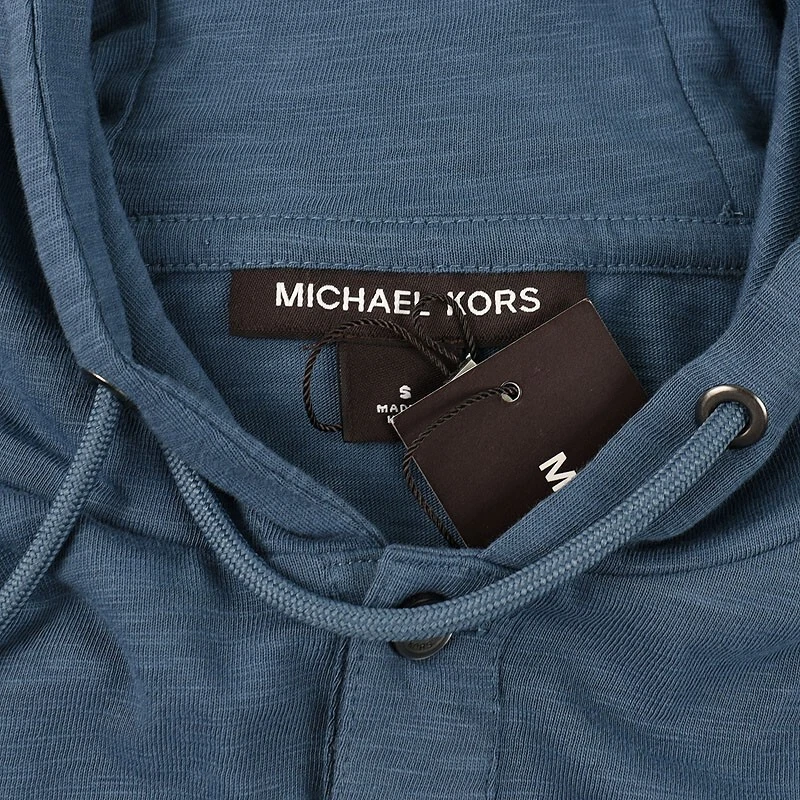 Felpa con cappuccio Henley MICHAEL KORS uomo blu teal cotone testurizzato PICCOLA NUOVA CON ETICHETTE