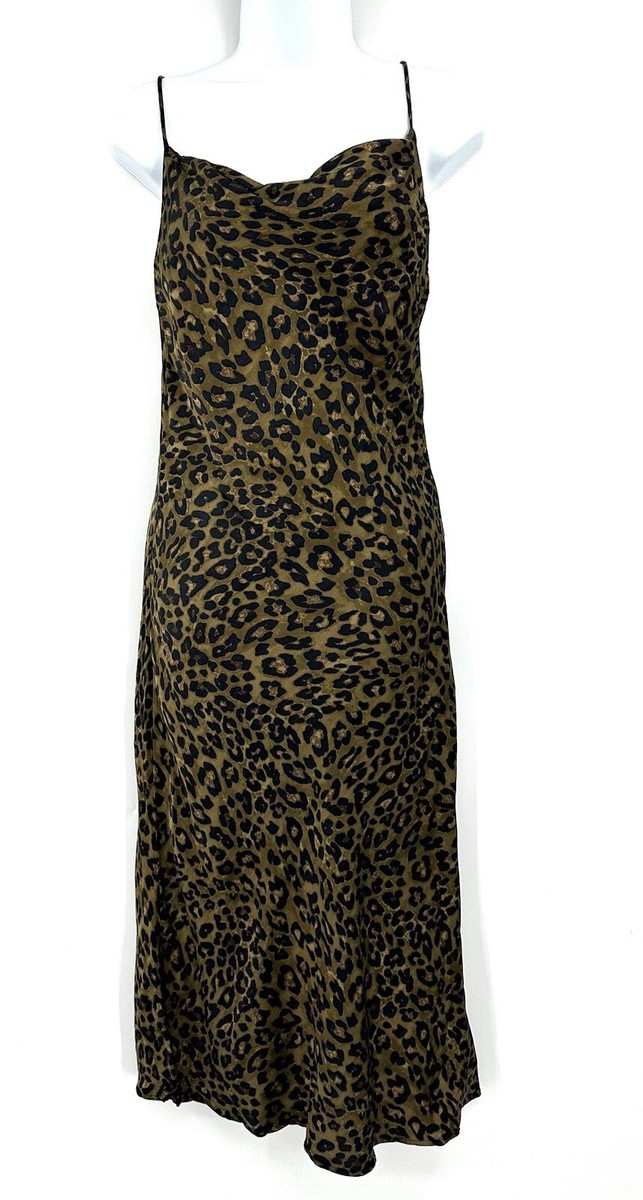 Zara Leopard Animal Print Effect Cowl Neck Satin Slip Midi Dress Size XS |  eBay