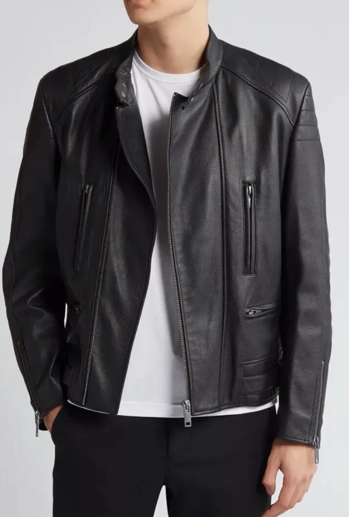 878 美品 HUGO BOSS ラムレザー ダブルライダースジャケット S〜M Hugo Boss LEVIS Lamb Skin Leather Biker Jacket Mens Size XL