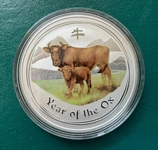 2009 1 oz Silver Australia Lunar Year Of The Ox Color from a Mint  Roll.