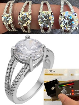 Real Moissanite Halo Engagement Promise Ring 925 Silver Diamond Test   4 Sizes