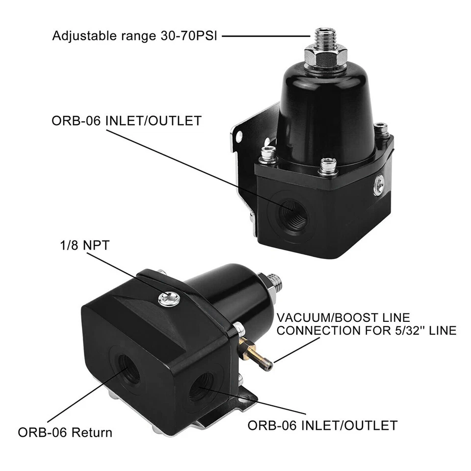 Universal Adjustable Fuel Pressure Regulator Kit 100psi Guage AN6 Fitting Black Foto 2 de 4