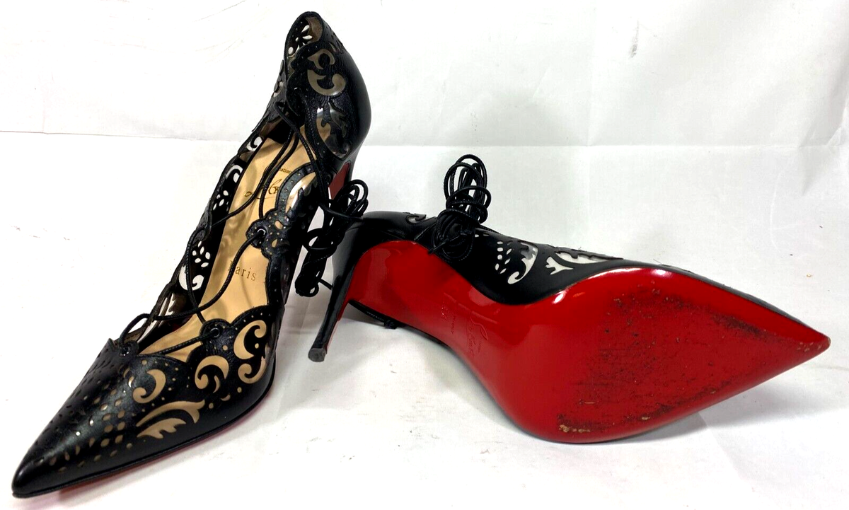 Christian Louboutin Impera Heel Pump Black Patent PVC Lasercut