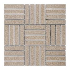 Beige Cream Crackle Glass Basketweave Parquet Mosaic Tile Kitchen Backsplash