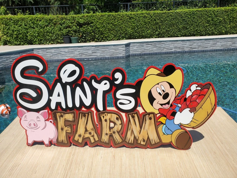 Letrero de madera personalizado con tema de granja de cumpleaños de Mickey's - tema de granja primer cumpleaños Foto 4 de 4