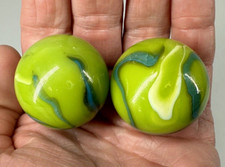 2 BOULDERS 35mm MERMAID Marbles Glass Green/Blue/White LARGE HUGE Swirl
